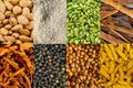 Collage of different spices and rice Royalty Free Stock Photo