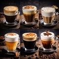 A Collage of Different Types of Coffee Drinks AI Generated Royalty Free Stock Photo