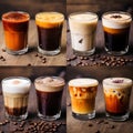 A Collage of Different Types of Coffee Drinks AI Generated Royalty Free Stock Photo