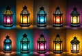 A collage of different types of Ramadan lanterns with different shapes- colors- and patterns