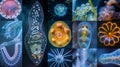 A collage of different types of rotifers each with unique shapes and structures presenting a diverse and fascinating