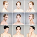 Collage of different portraits of young women in makeup Royalty Free Stock Photo