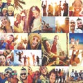 Collage Diverse Faces Summer Beach People Concept Royalty Free Stock Photo