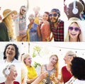 Collage Diverse Faces Summer Beach People Concept Royalty Free Stock Photo