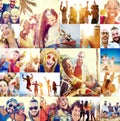 Collage Diverse Faces Summer Beach People Concept Royalty Free Stock Photo