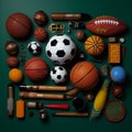 Collage of diverse sports equipment, promoting fitness and recreational games