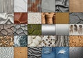 A collage of diverse textures and materials showcasing various patterns and surfaces. Each section Royalty Free Stock Photo