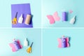 Collage DIY and kids creativity. Step by step instruction: making butterfly from toilet roll tube. Children Craft workshop. Eco-