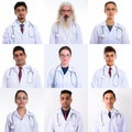 Collage of doctors and healthcare workers looking at camera shot in studio Royalty Free Stock Photo