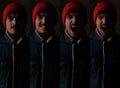 Collage of dramatic cool guy smiling, screaming and laughing