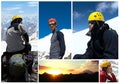 Collage - early morning Elbrus and hikers Royalty Free Stock Photo