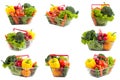 Collage of Shopping Carts with Perfect Fruit and Vegetables