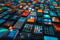 A collage of electronic devices, including smartphones and tablets, used for online transactions.A table with multiple cell phones Royalty Free Stock Photo