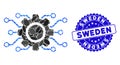Collage Electronic Gearwheel Icon with Textured Sweden Stamp