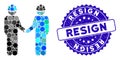 Collage Engineer Persons Handshake Icon with Textured Resign Seal