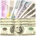 Collage with euro banknotes and dollar bills Royalty Free Stock Photo