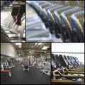 Collage of exercise equipment at gym Royalty Free Stock Photo