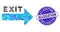 Collage Exit Arrow Icon with Textured Allegation Seal
