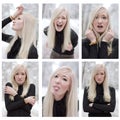 Collage of faceexpressions woman Royalty Free Stock Photo
