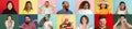 Collage of ethnically diverse surprised people on colored backgrounds. Concept of human emotions, facial expressions Royalty Free Stock Photo