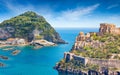 Collage With Famous Attractions Of Ischia Island - Aragonese Castle, Green Mountain Near Fishing Village Sant`Angelo And Clear