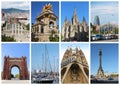 Collage with famous landmarks in Barcelona, Spain