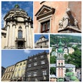 Collage of famous Lvov landmarks (Ukraine),old city center