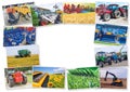 Collage about farm, agriculture, farming. Concept of equipment readiness for agricultural work - for sowing and