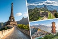 Collage features iconic landmarks across the world Royalty Free Stock Photo