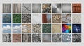 A collage featuring various textures and patterns, including wood, cracked earth, concrete, stones, Royalty Free Stock Photo