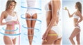 Collage of a female body with arrows. Royalty Free Stock Photo