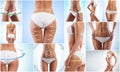 Collage of a female body with arrows. Royalty Free Stock Photo