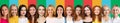 Collage Of Female Portraits, Caucasian Women Posing On Colored Backgrounds Royalty Free Stock Photo