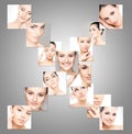 Collage of female portraits with holograms Royalty Free Stock Photo