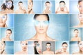 Collage of female portraits with holograms Royalty Free Stock Photo