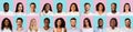 Collage Of Females And Males Portraits, Pink And Blue Backgrounds Royalty Free Stock Photo