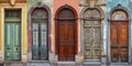 Collage of five vintage front doors to houses and homes Royalty Free Stock Photo