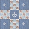 Collage of floal textile snippets blue and beige