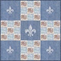 Collage of floal textile snippets blue and beige