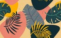 Collage floral seamless pattern. Modern exotic jungle flover and leaves illustration in vector. Royalty Free Stock Photo