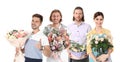 Collage of florists with bouquets on background. Banner design