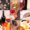 Collage. Food background with red wine, figs, grapes and cheese Royalty Free Stock Photo