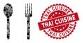 Collage Fork and Spoon with Textured Thai Cuisine Seal