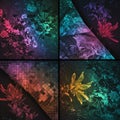 A collage of four abstract sections featuring floral patterns and geometric shapes. Royalty Free Stock Photo