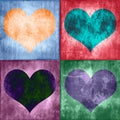Collage of four colorful vintage hearts