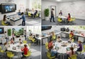 Collage of four modern classroom scenes Royalty Free Stock Photo