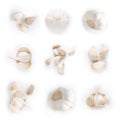 Collage of fragrant garlic isolated on white background