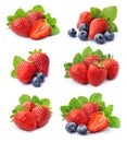 Collage of fresh berries mix of strawberry and blueberry Royalty Free Stock Photo