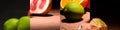 Fresh grapefruit, orange, limes and umbrella pick Royalty Free Stock Photo