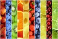 Collage of fresh summer fruit in the form of vertical stripes